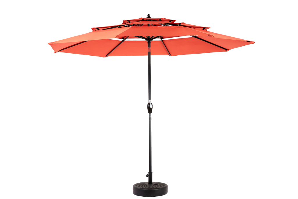 Aluminium 10ft 3-Tier Auto-Tilt Outdoor Patio Umbrella - Orange