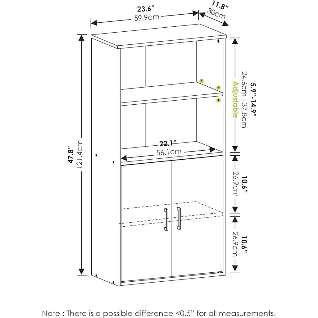 Pasir 4 Tier Storage Bookcase Black Oak Adjustable Shelves