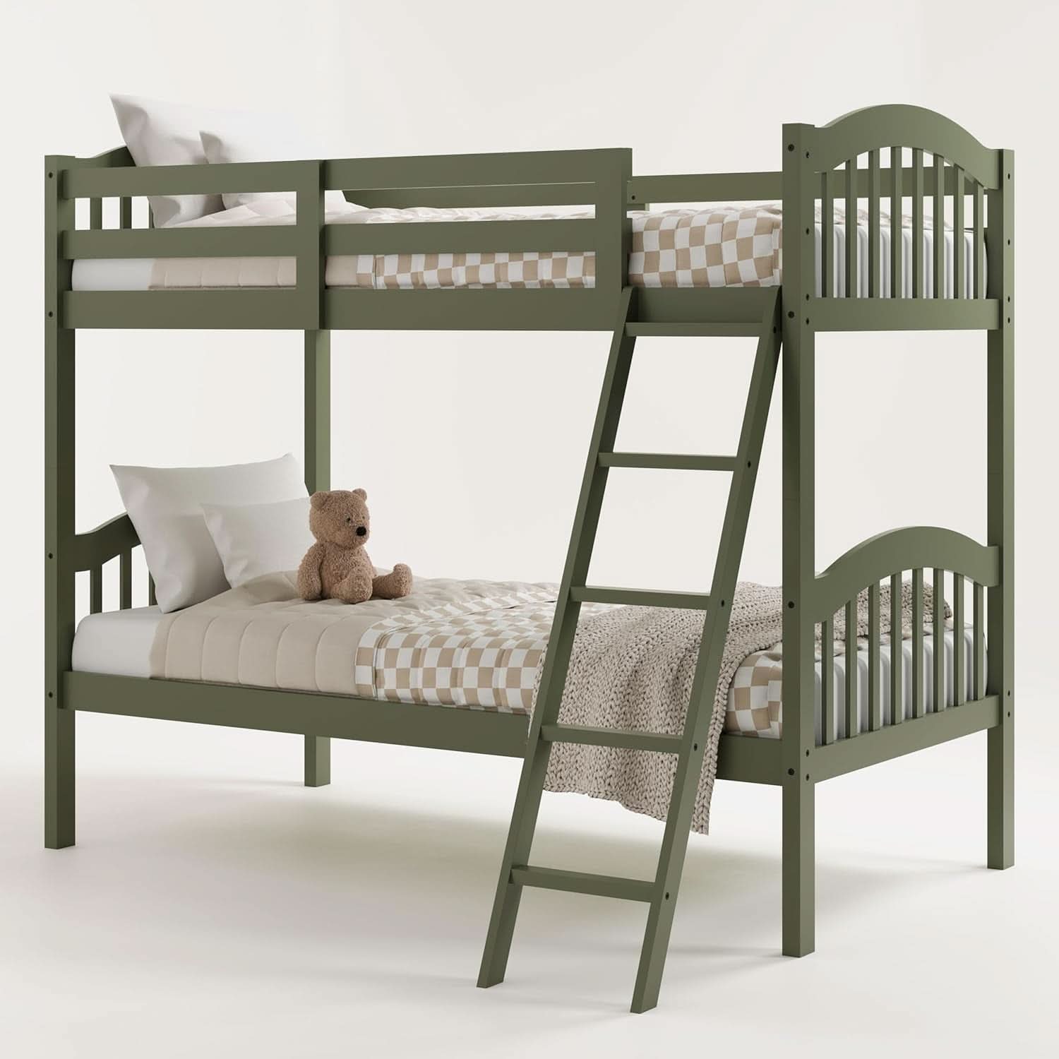 Olive Twin Over Twin Bunk Bed Converts To Two Beds