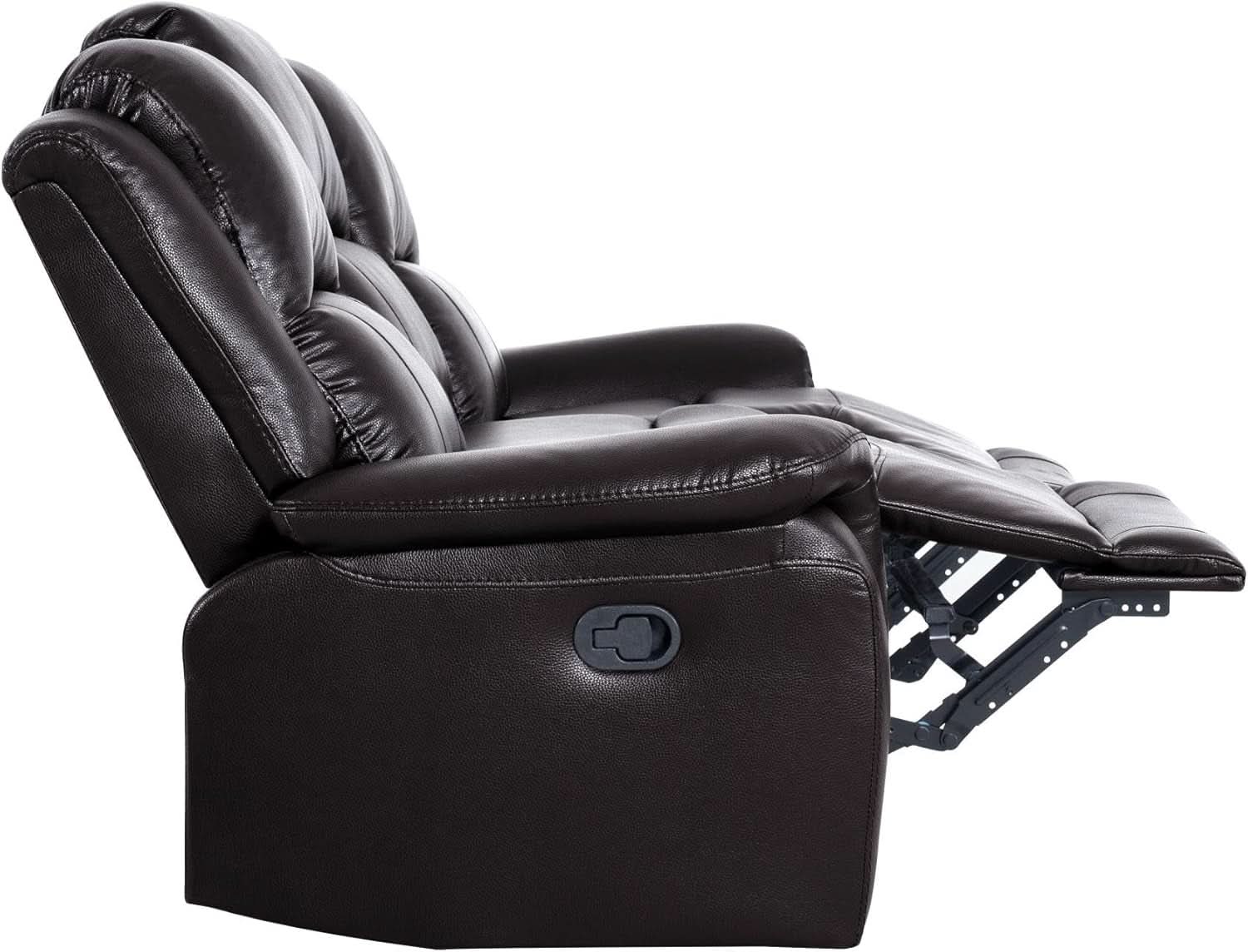 Espresso Leather Sofa Set With Manual Recliner For Living Room