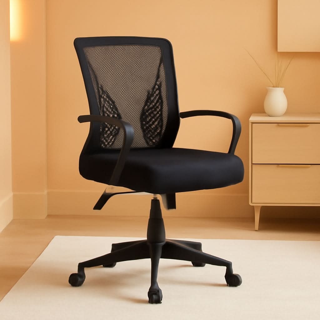 Office Chair Ergonomic Mid Back Mesh Black Lumbar Support