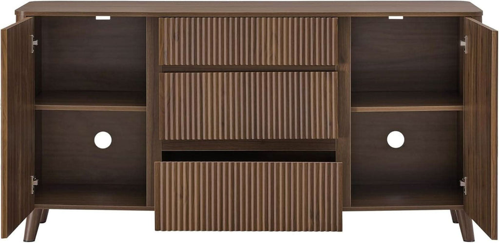 62 Inch Walnut Sideboard Buffet With Adjustable Shelves