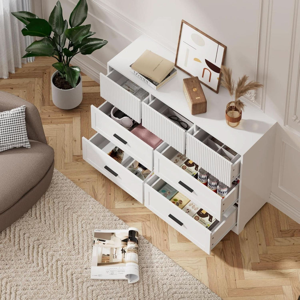 White 47Inch ContemporaryDresser With SevenDrawers