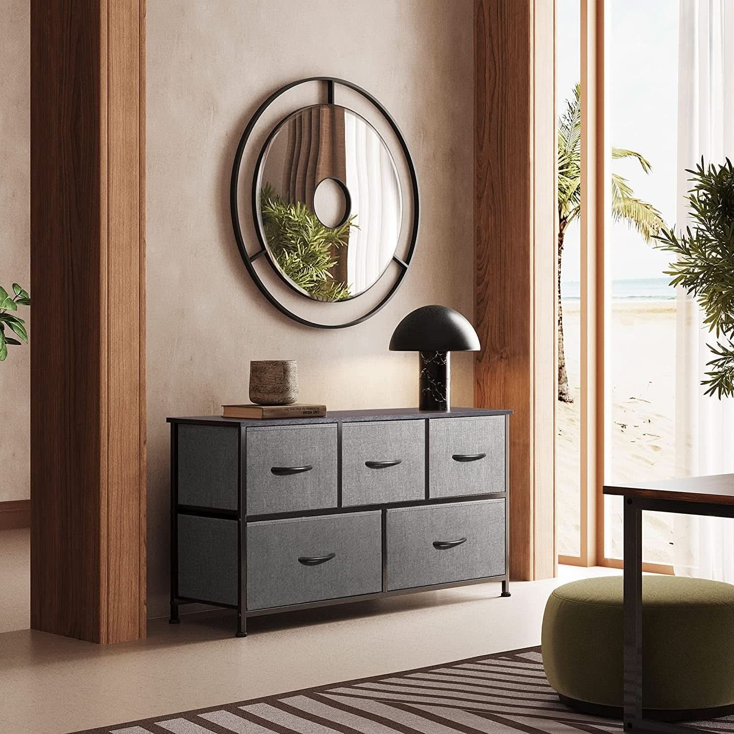 Five-Drawer Dark Grey Bedroom Chest