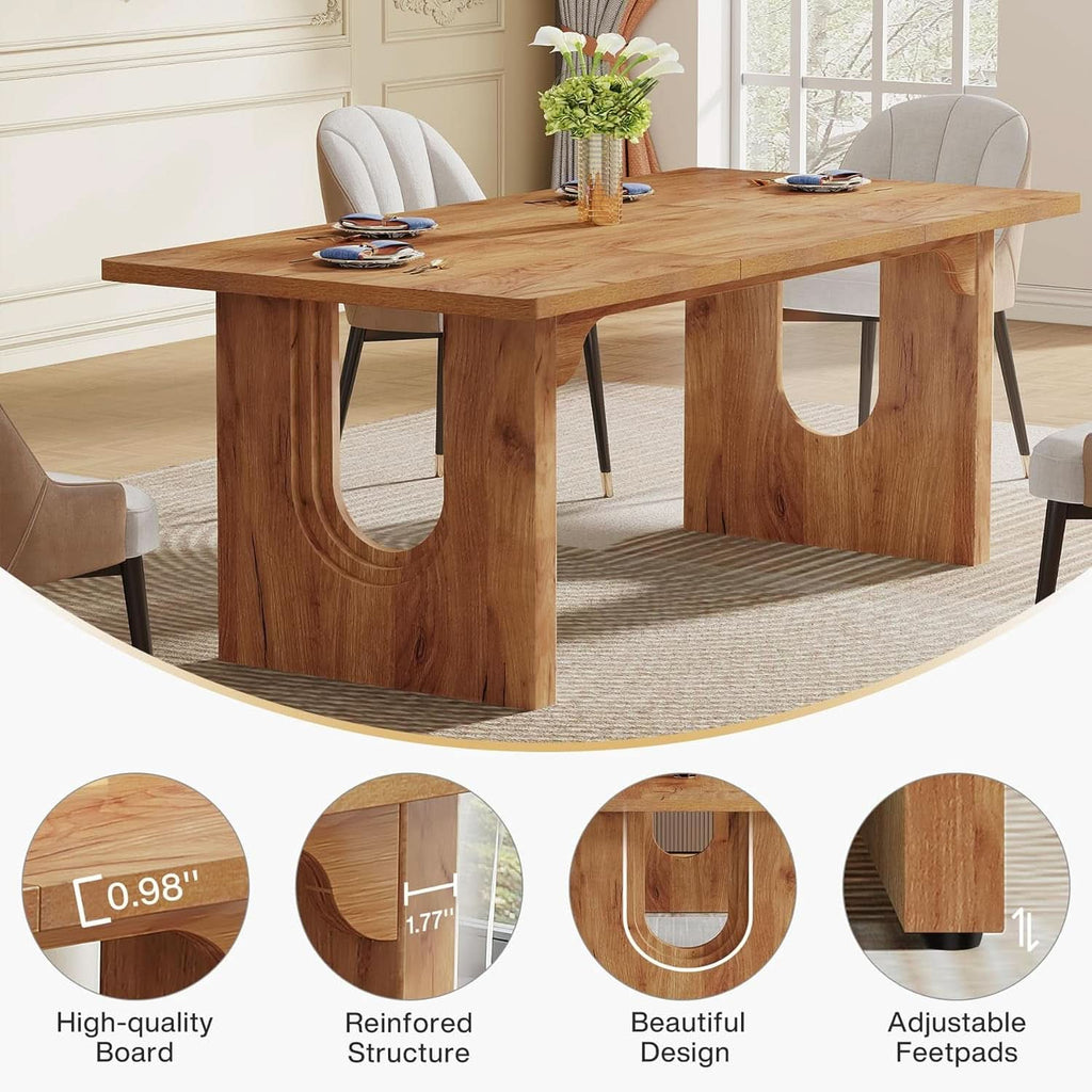 Dining Table 71 Inch Rustic Brown With Wood Pedestal