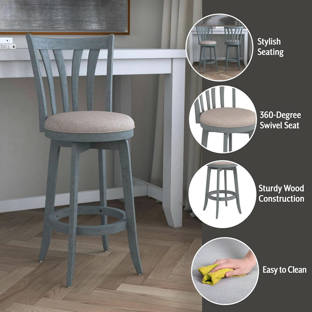 Bar Height Swivel Stool 30 Inch Blue Wire Brush Finish