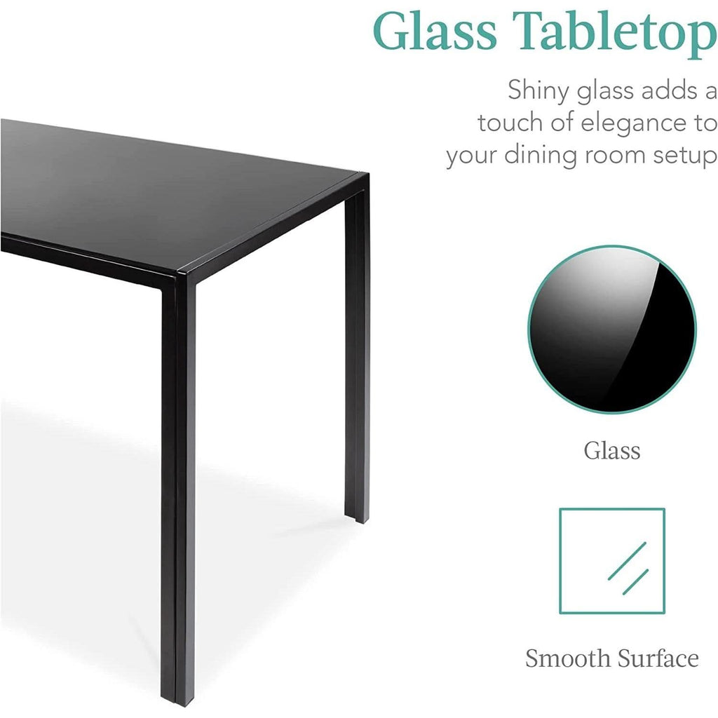 Glass Top Dining Table Set With Steel Frame Leather Chairs