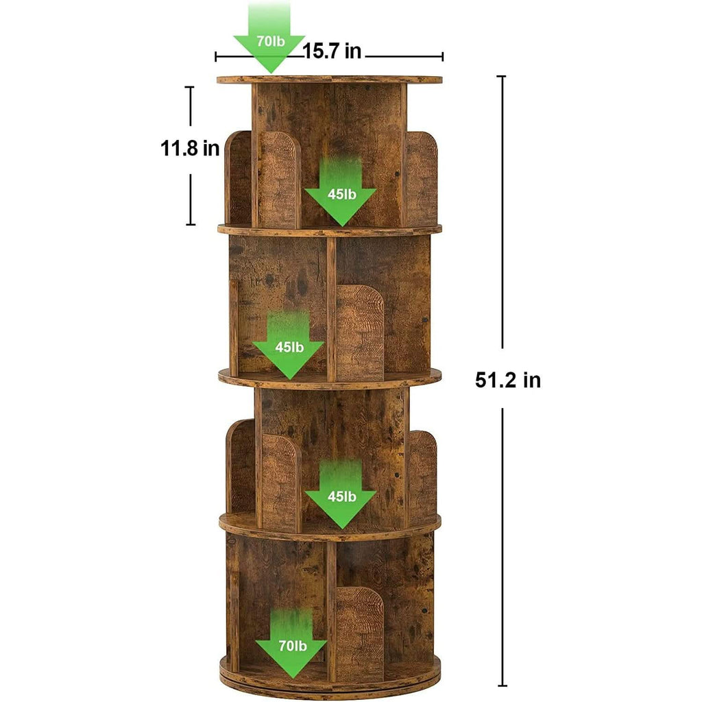 Rotating Corner Bookshelf 360 Degree 4 Tier Space Saving