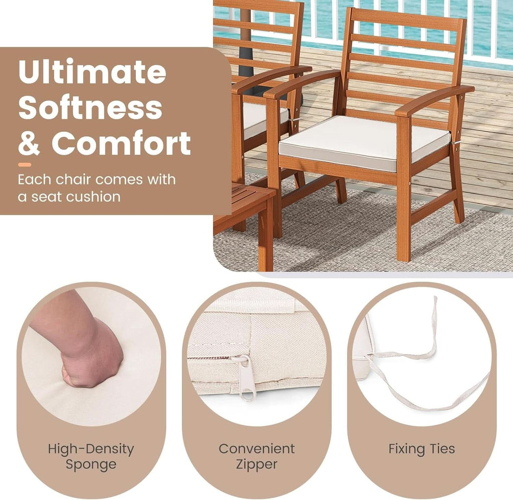 Acacia Wood Outdoor Conversation Set With Cushions White