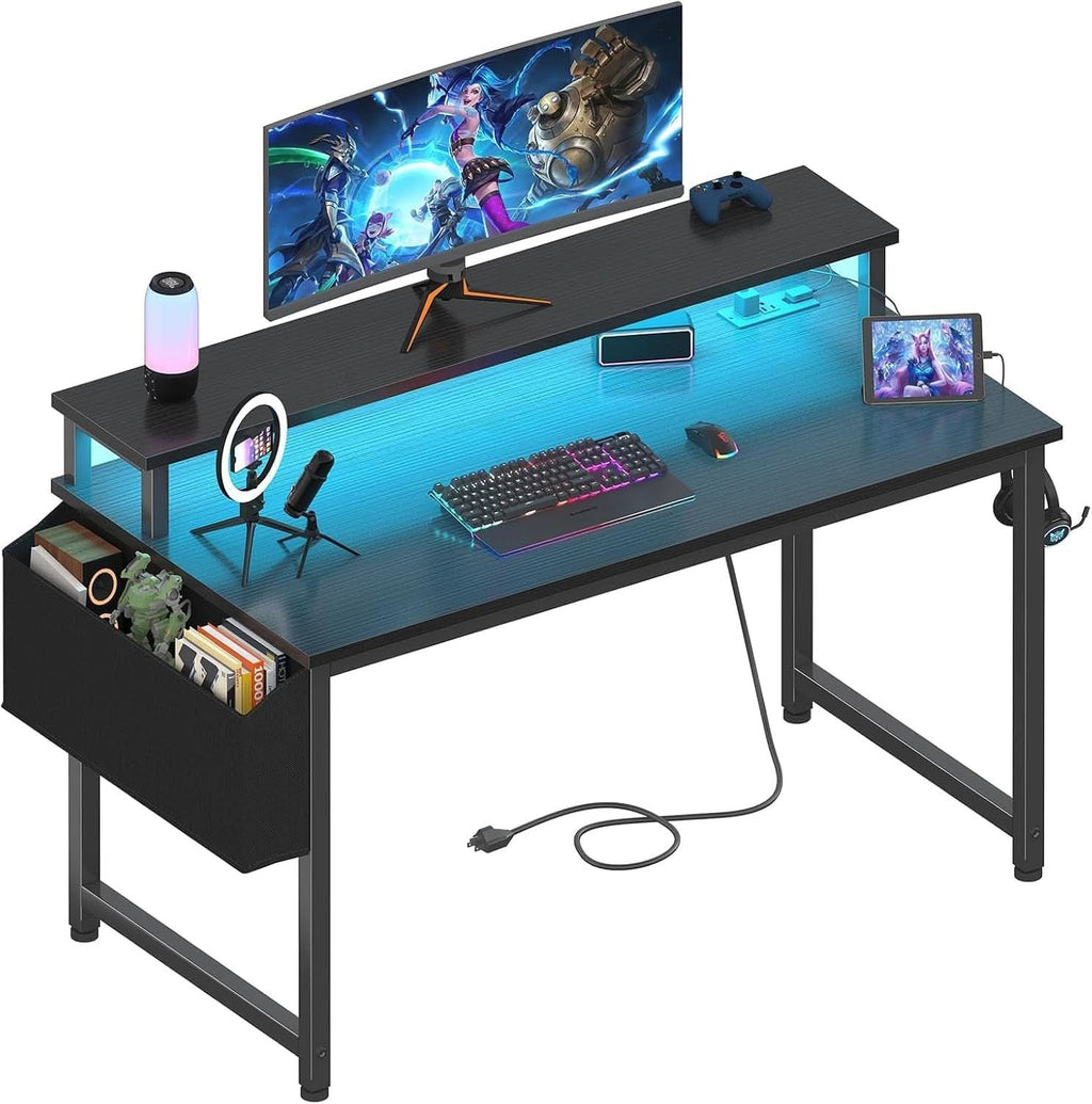 Black 40 Inch RGBIlluminated Gaming Desk With USB Ports