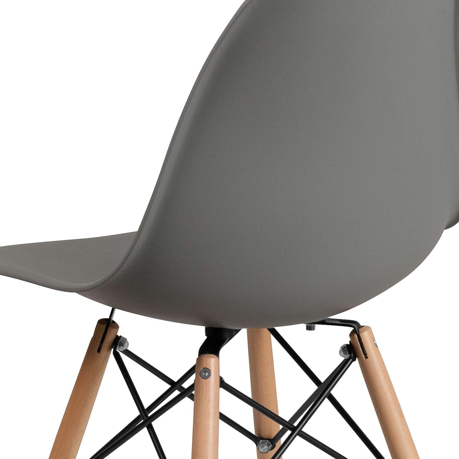 Moss Gray Plastic Chair With Wooden Legs For Dining Room