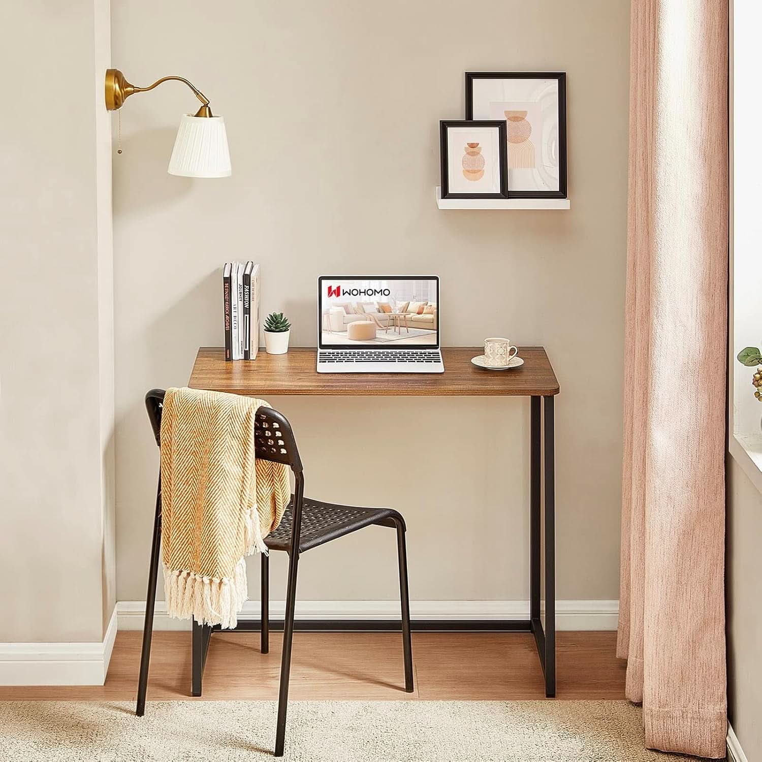 31.5 Inch Folding Computer Desk Space Saving Rustic Walnut