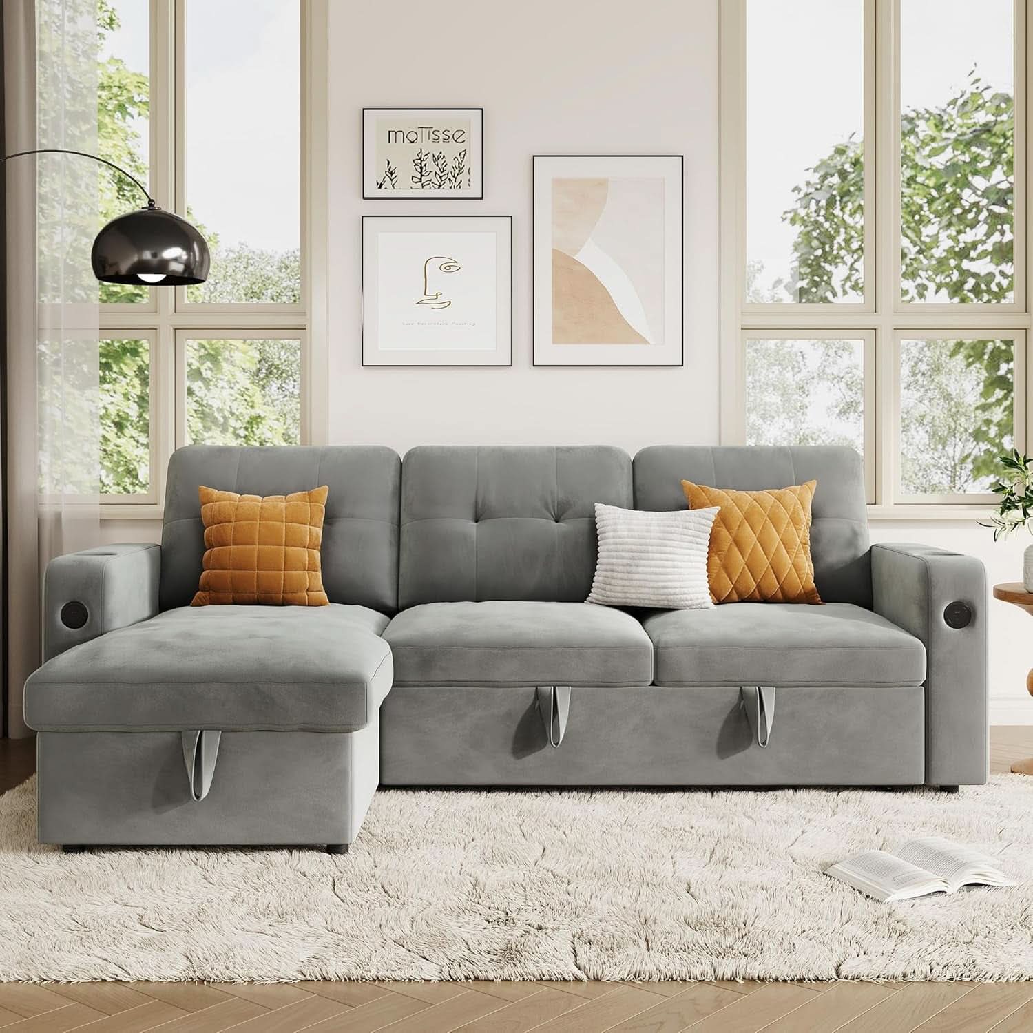 84Inch LShaped Sleeper Sofa Integrated Storage System
