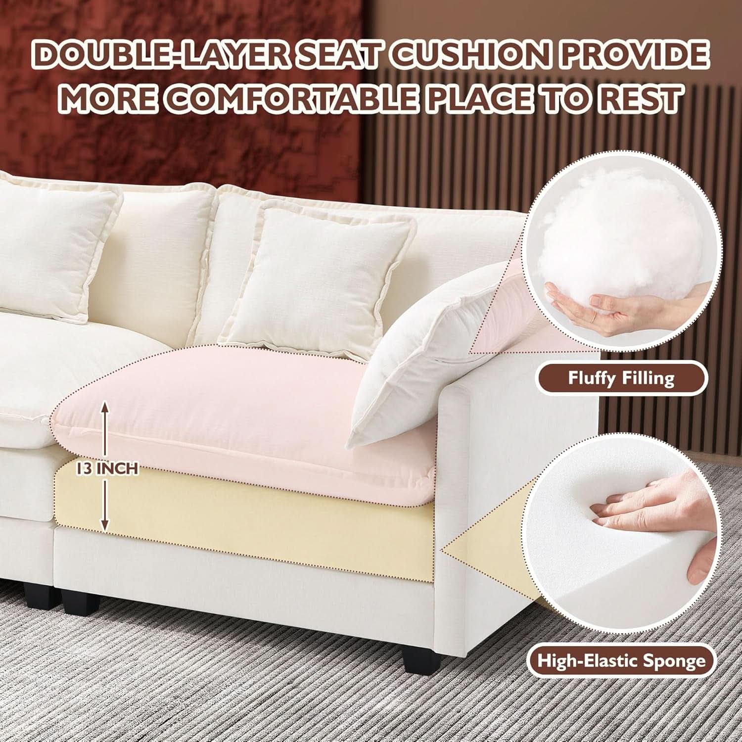 Beige Cloud Modular Sofa with Chaise