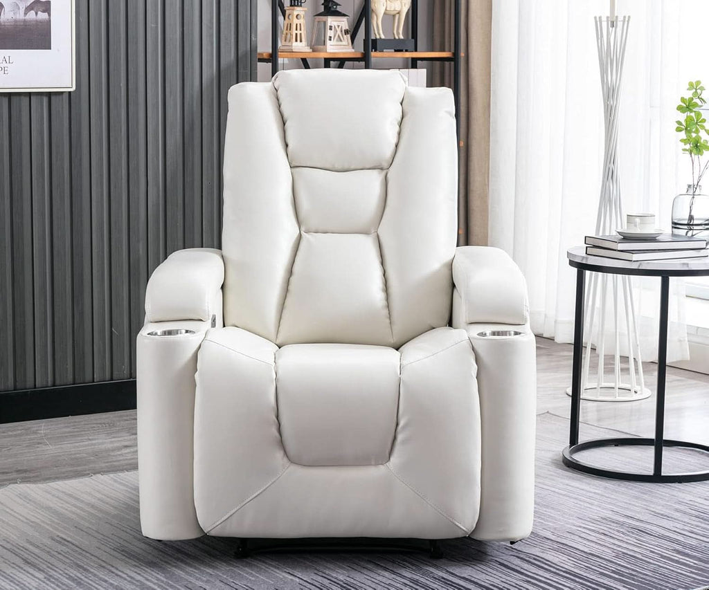 Cream White Power Recliner Chair With USB Ports And Hidden Storage