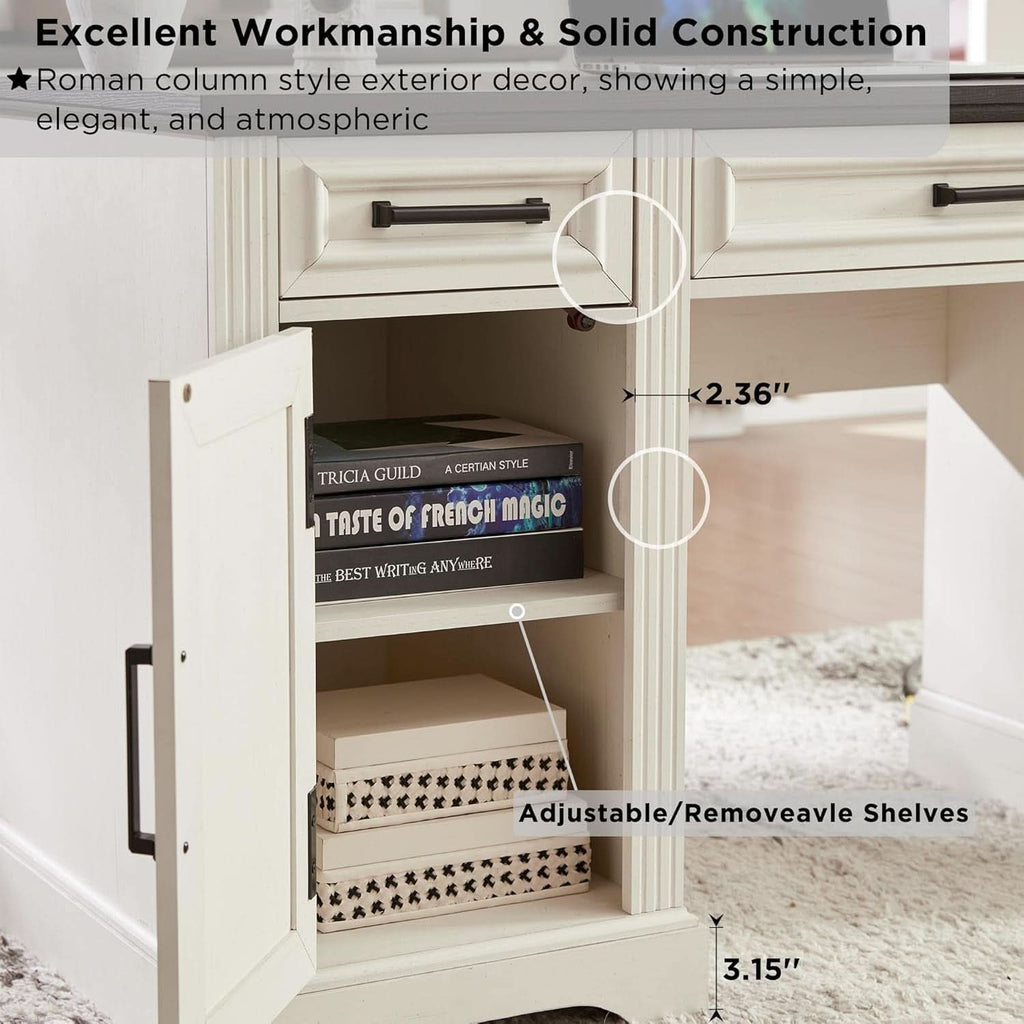 76-Inch Farmhouse Desk Hutch in Off White