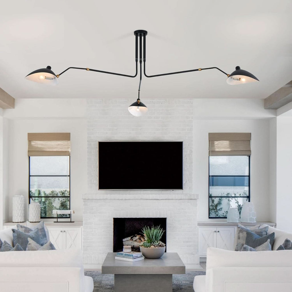 Matt Black Three Arm Adjustable Pendant Light Chandelier