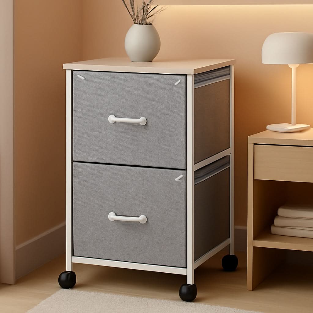 Light Grey 2 Drawer Mobile File Cabinet Rolling Printer Stand Fits A4 Or Letter Size