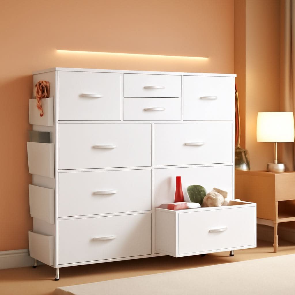 White Dresser 10 Drawer Storage Chest With Metal Frame