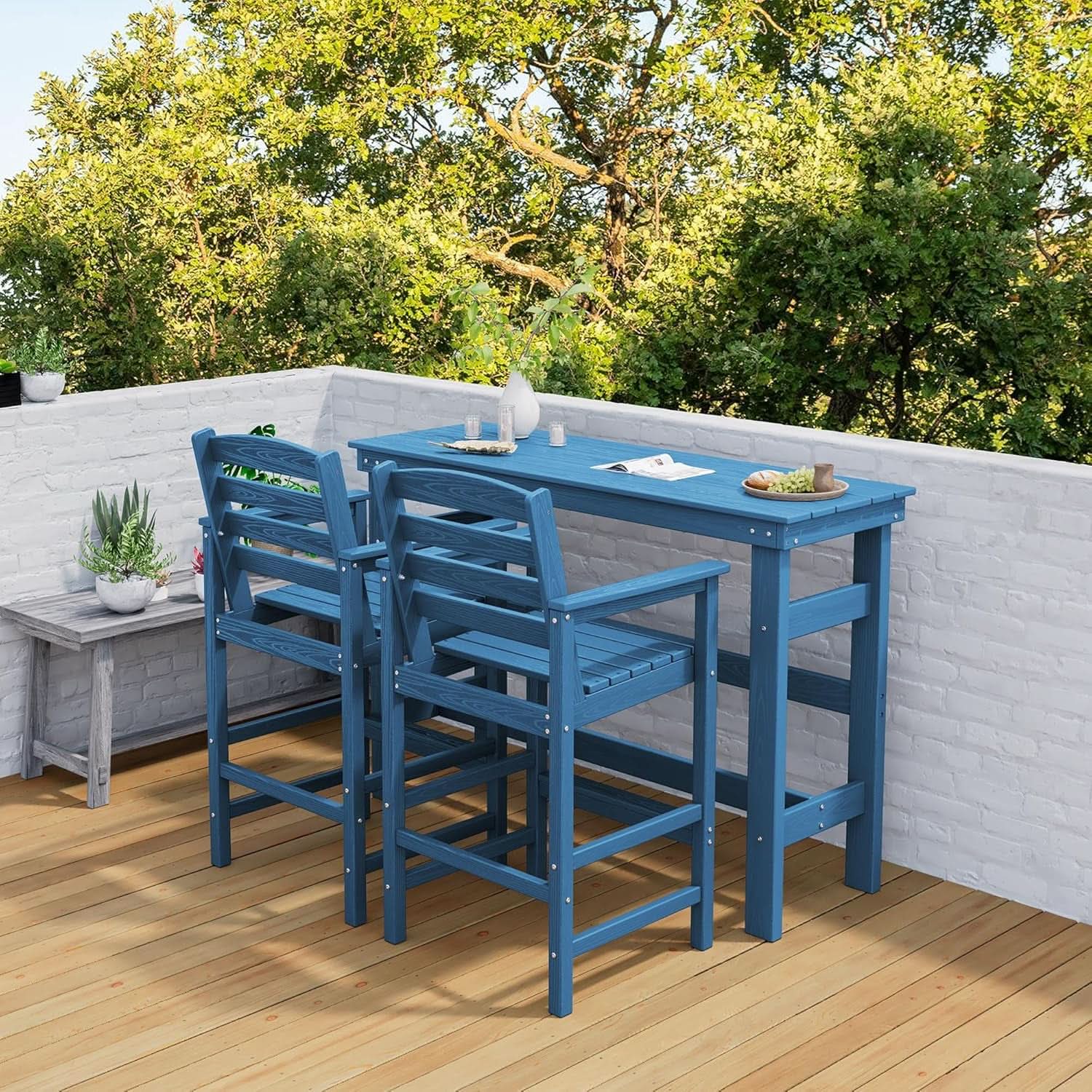 Adirondack Outdoor Bar Table And Chairs Set Blue