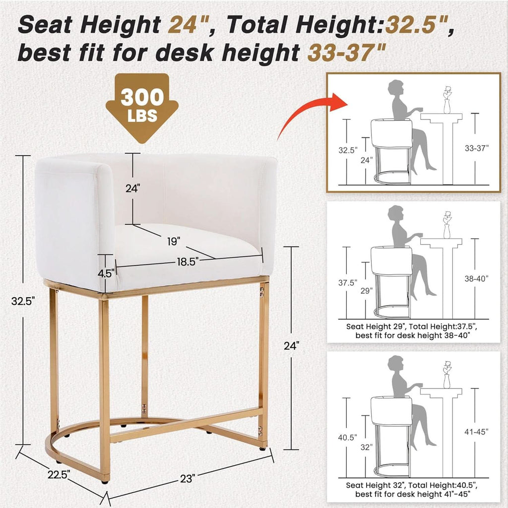 Counter Height Bar Stools Set Of 2 Ivory Velvet 24 Inch