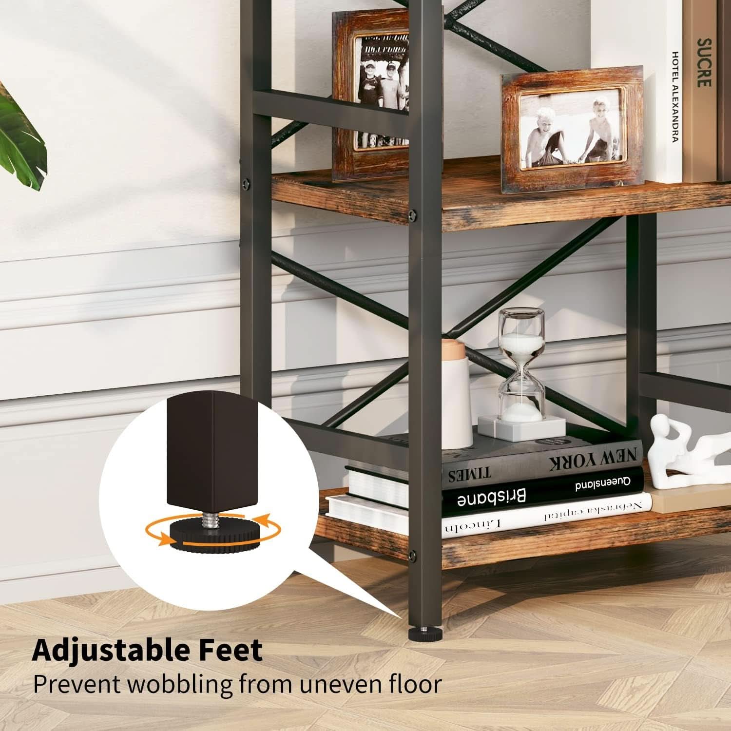 Rustic Brown 3 Tier Metal Bookshelf For Living Room