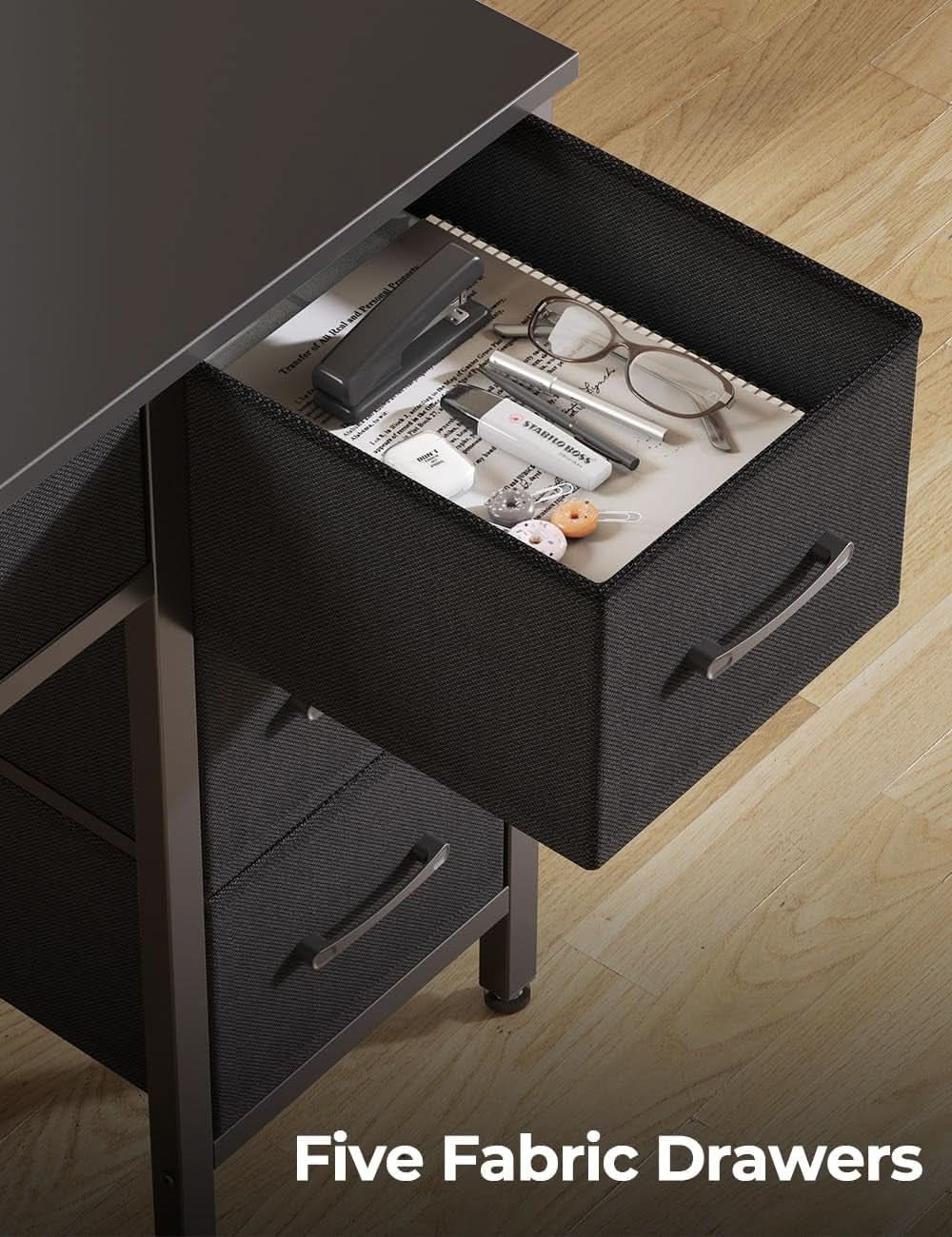 39 Inch Computer Desk With Power Outlets And LED Light