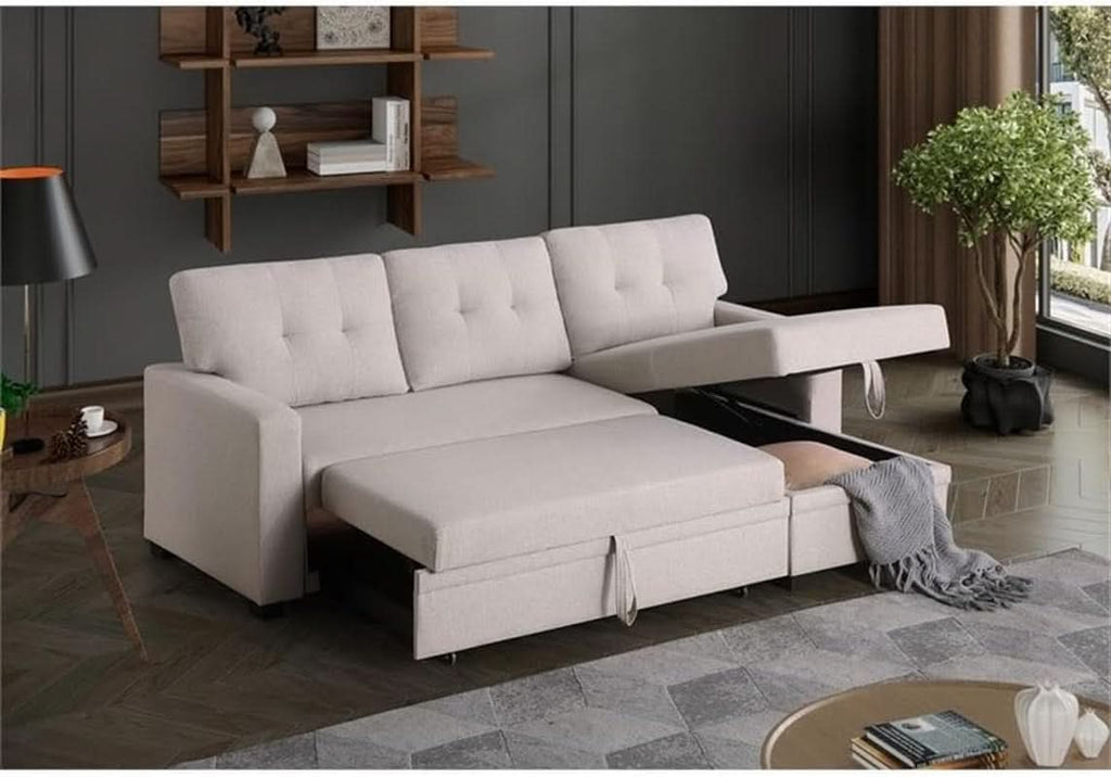 Beige L-Shaped Convertible Sleeper Sectional