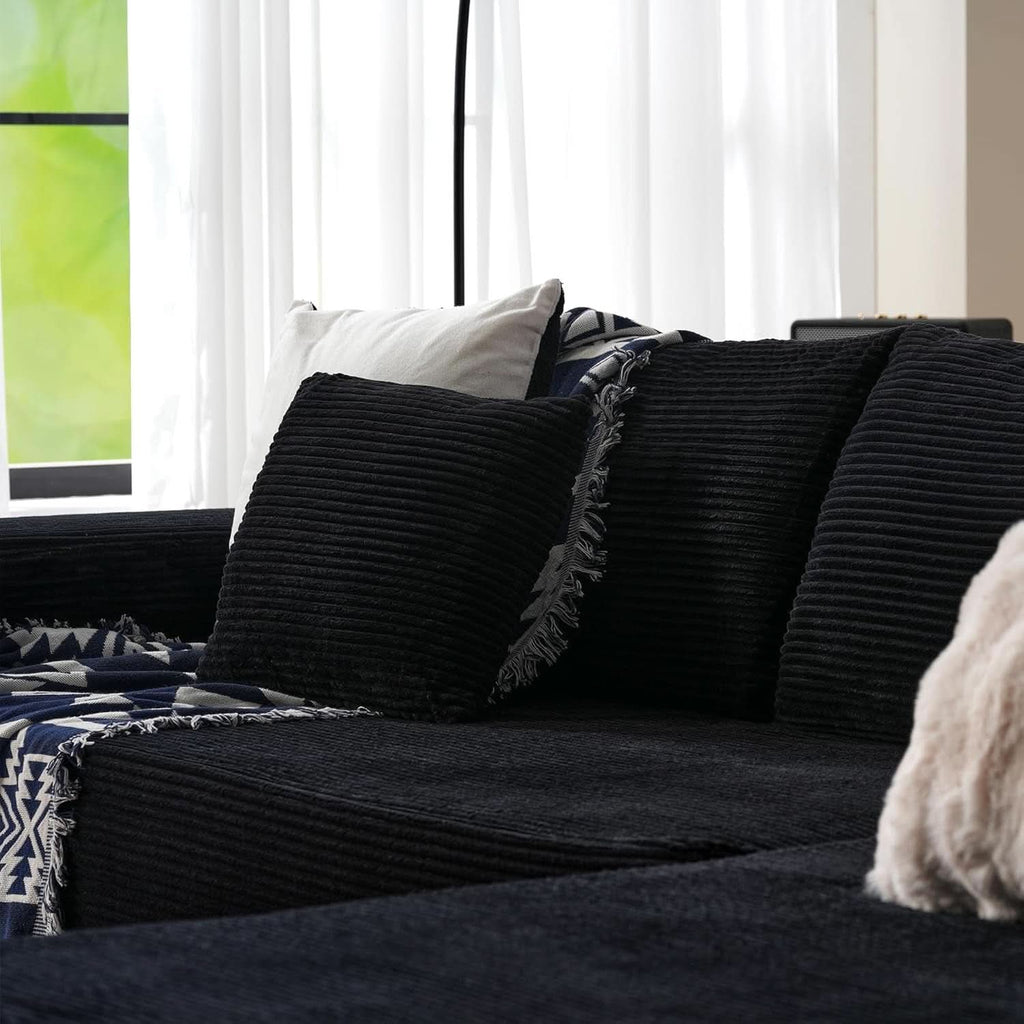 Black Corduroy L-Shaped Sectional Sofa