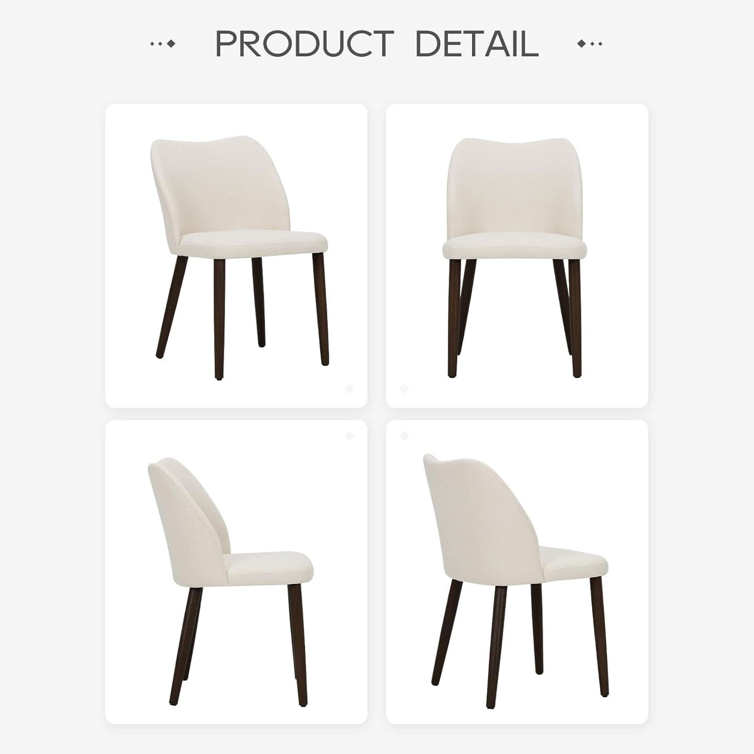Upholstered Dining Chairs Pair Beige Fabric Wood Legs