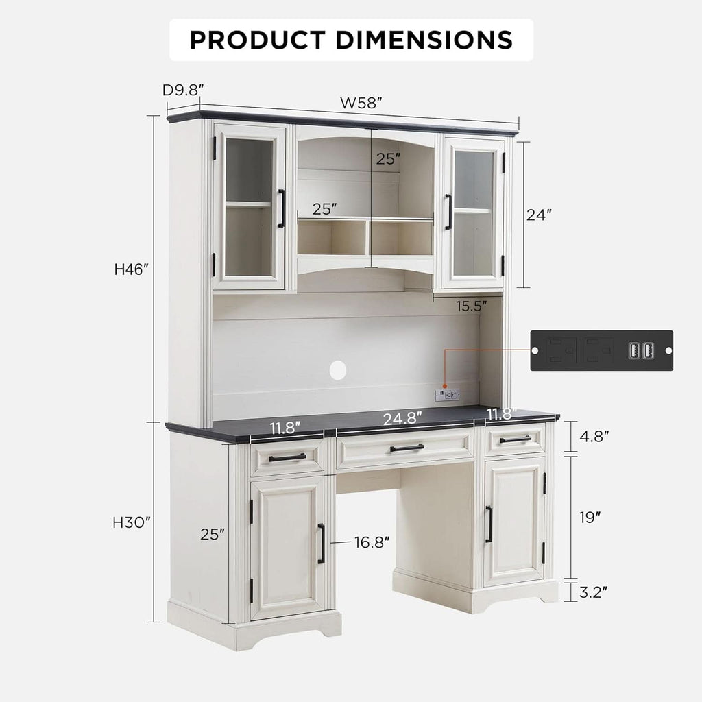 76-Inch Farmhouse Desk Hutch in Off White