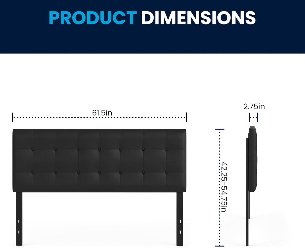 Button Tufted Black Vinyl Queen Size Headboard Upgrade