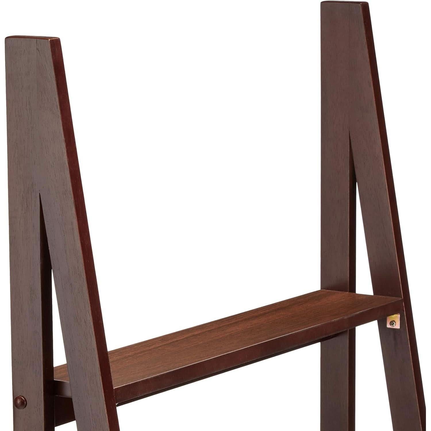 Ladder Bookshelf Organizer Espresso Rubberwood Frame 14 Inch Depth 70 Inch Tall