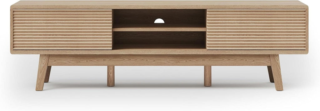 59 Inch Mid Century Modern TV Console Fluted Doors