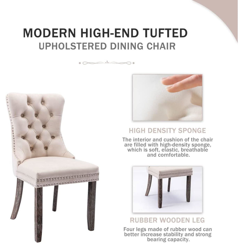 Beige Velvet Wingback Dining Chairs Set Of 6 Modern Mid Century