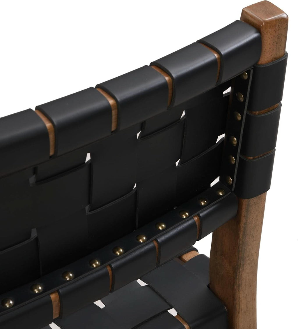 Set Of 2 Armless Dining Chairs With Rope Weave PU Leather Walnut Black