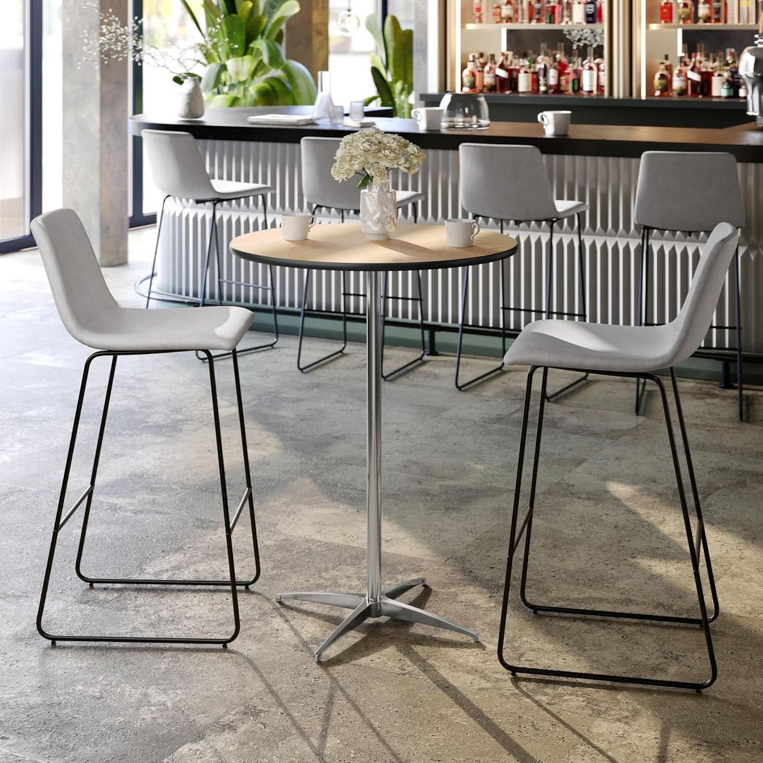 Natural Birch Wood Round Cocktail Table Adjustable