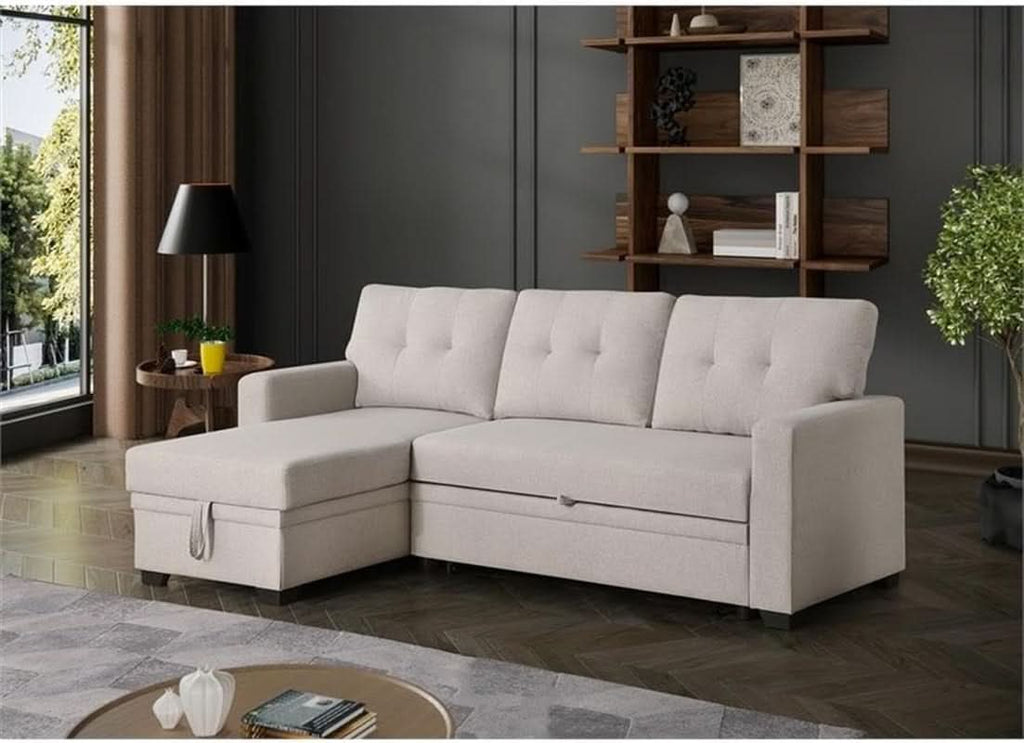 Beige L-Shaped Convertible Sleeper Sectional