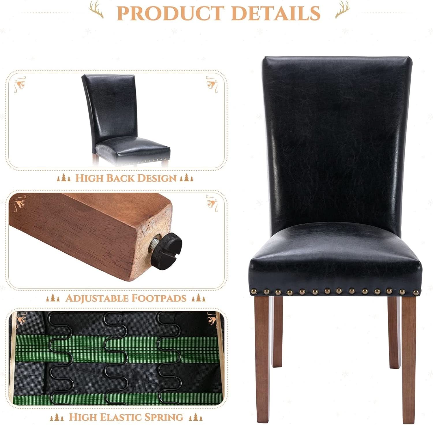 Parsons Dining Chairs Set Of 4 Black Upholstered Nailhead Trim