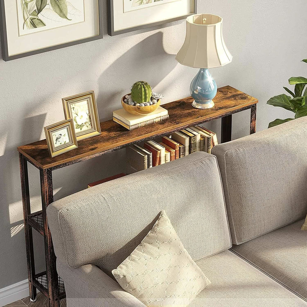 Rustic Console Table 47.25 Inch Long With Mesh Shelves