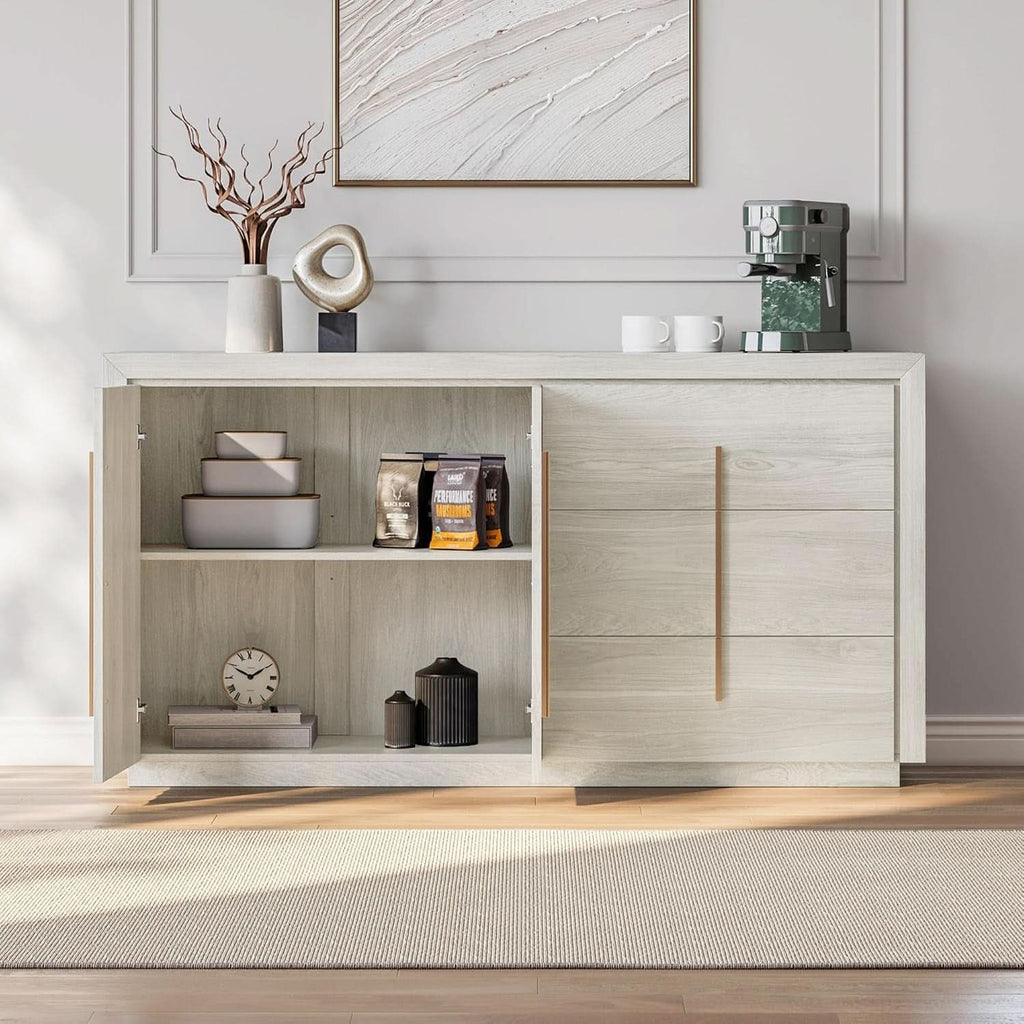 64 Inch Modern Industrial Sideboard Cabinet White Sand