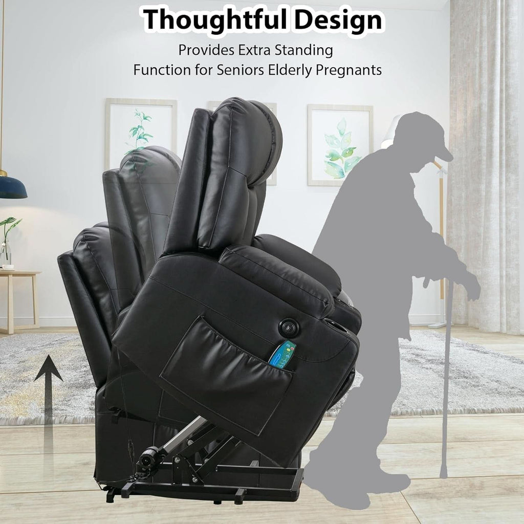 Wide Leather Recliner With Power Lift And Massage Heat