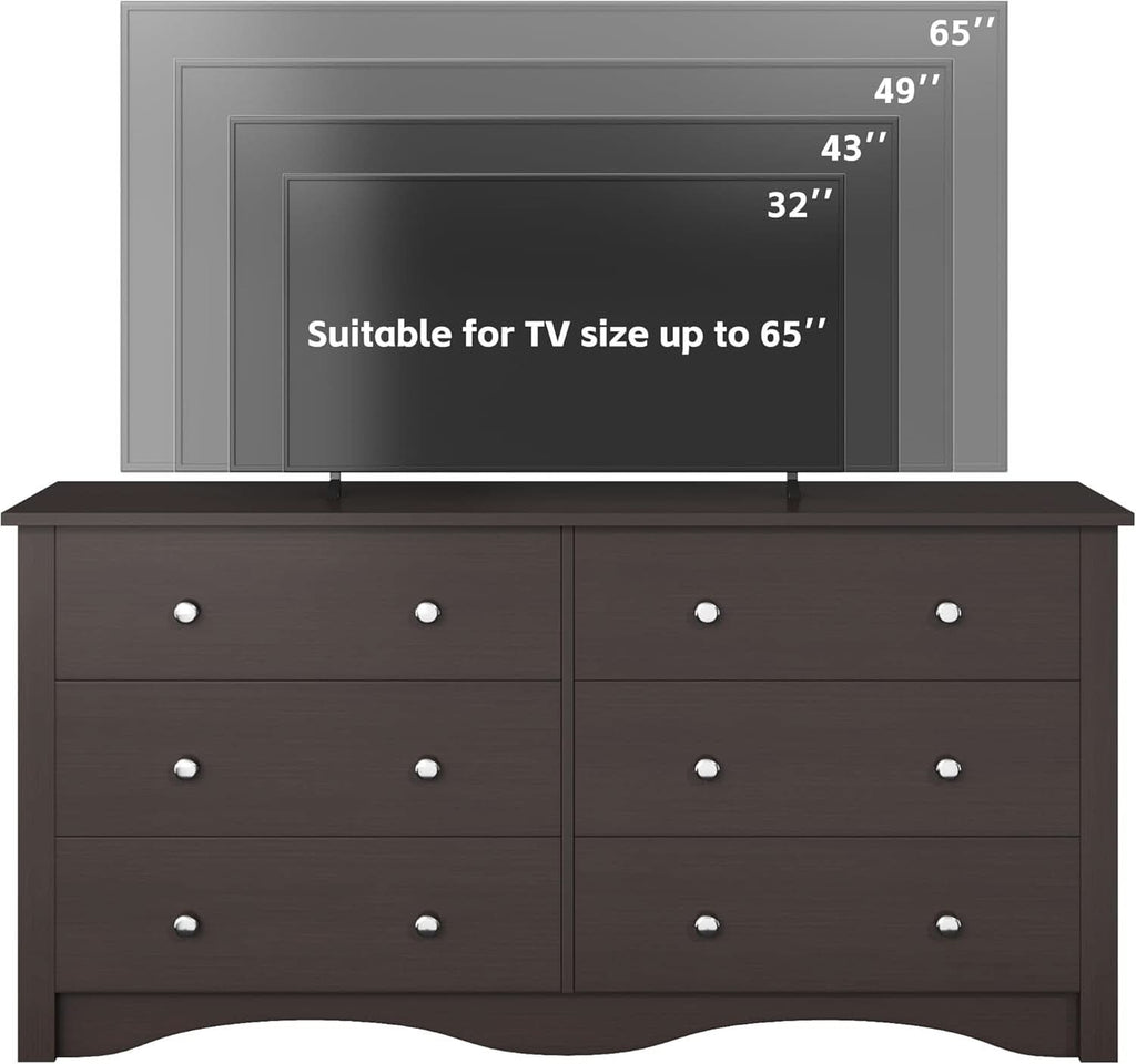 6 Drawer Dresser And TV Stand For 65 Inch TV Brown