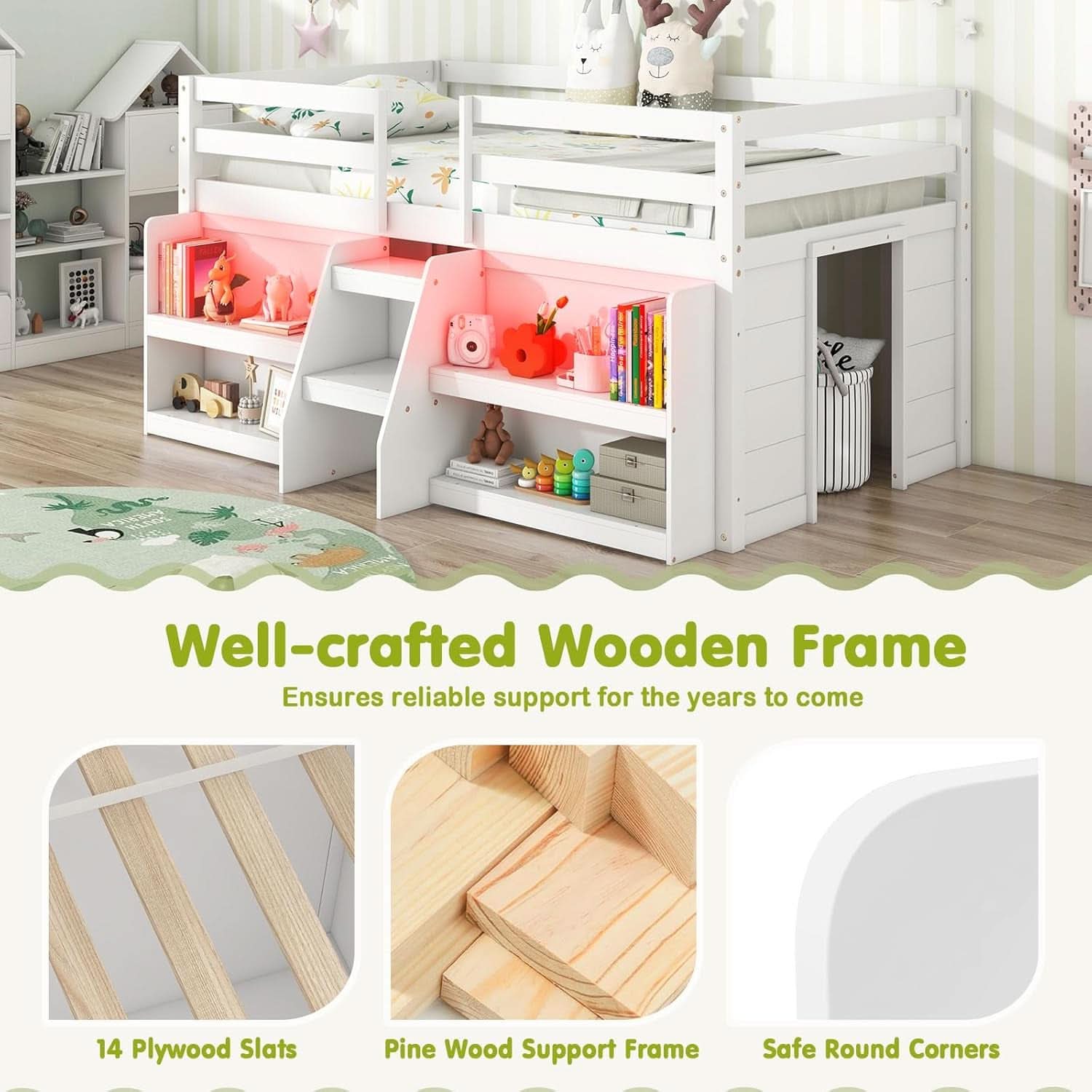 Twin Loft Bed With LED Lights And Durable Build Quality