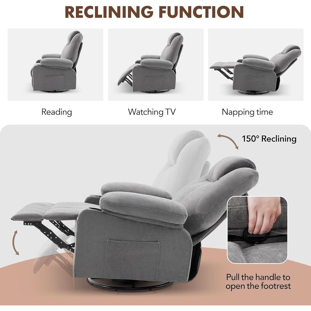 Swivel Recliner Chair With Heat Massage Function Ergonomic