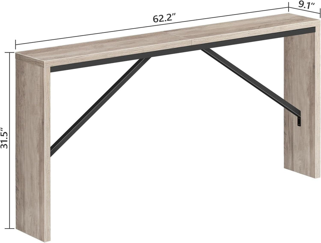 62.2 Inch Greige Industrial Console Table For Entryway