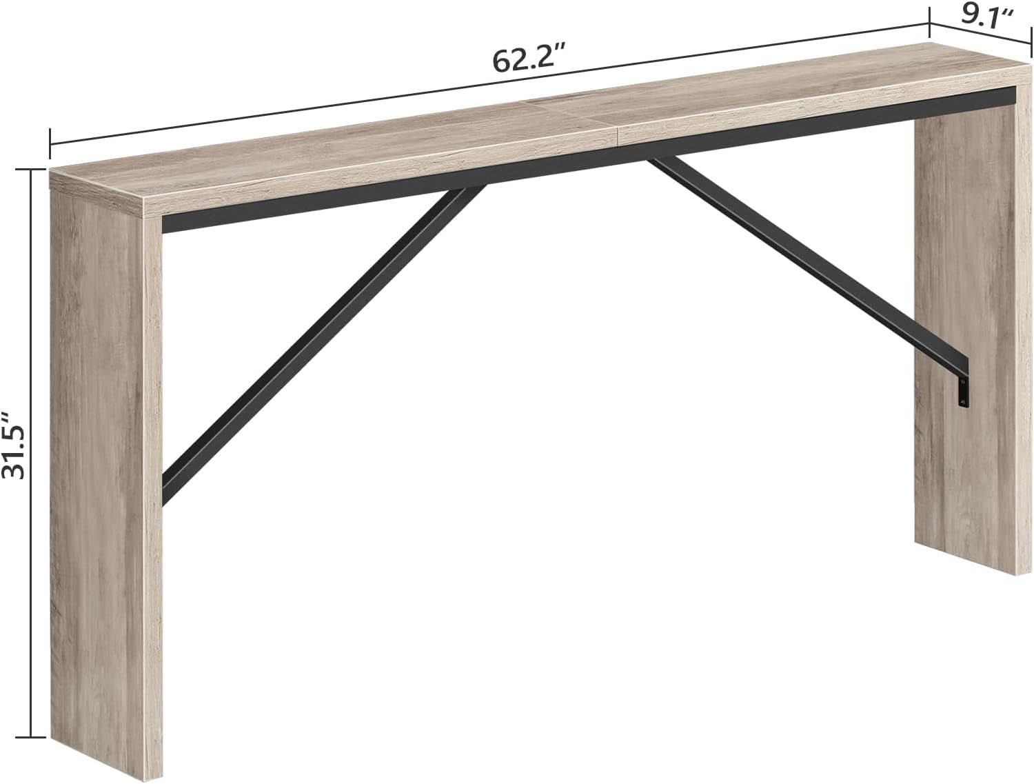 62.2 Inch Greige Industrial Console Table For Entryway
