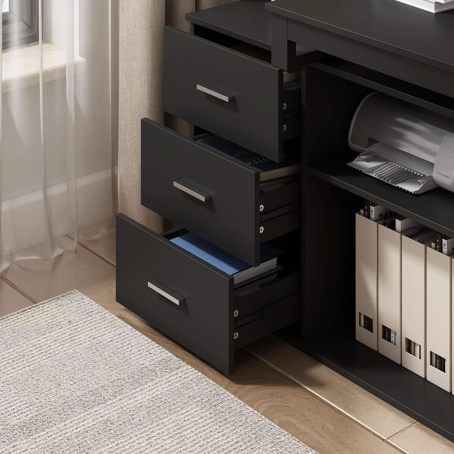 55-Inch L-Shaped Computer Desk with Storage Cabinet