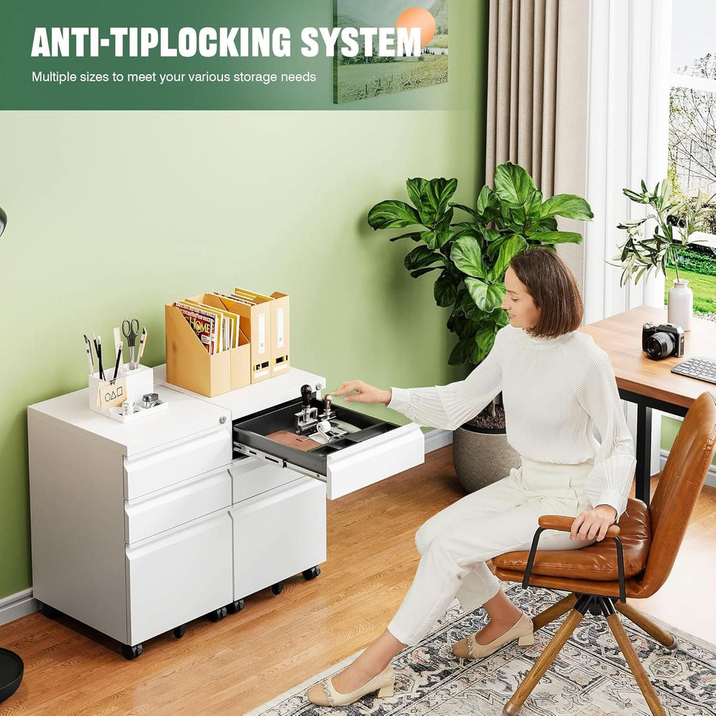 3 Drawer Mobile File Cabinet With Lock Under Desk Filing Cabinet For Home Office