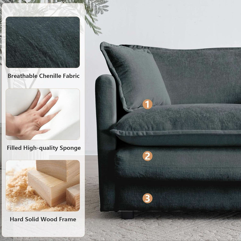 Grey Chenille 2 Piece Loveseat Armchair Set With Pillows